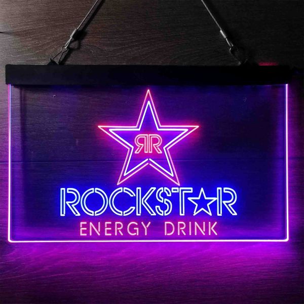 Rockstar Energy Drink RR Logo Dual LED Neon Light Sign